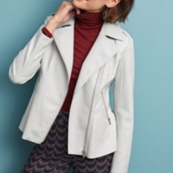 New Anthroplogie Peplum Faux Leather Jacket Blazer Light Gray Size M - Picture 1 of 10